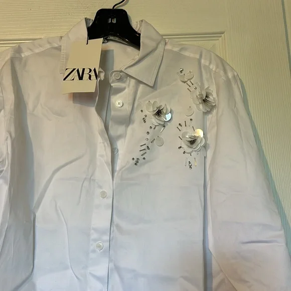 sale New Zara jewel flower shirt ZW collection - Picture 4 of 4